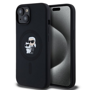 Karl Lagerfeld Liquid Silicone Karl and Choupette Magsafe Zadní Kryt pro iPhone 14 Black